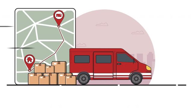 Delivery Van with Location Pin for Courier and Logistics Animation