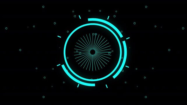 Futuristic cyan circular HUD interface animation featuring glowing concentric rings 4k video alpha
