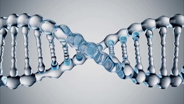 Abstract 3D rendering of a DNA double helix structure made of glass.