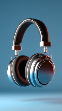 Sleek futuristic gaming headset high fidelity over ear black silver modern isolated blue background