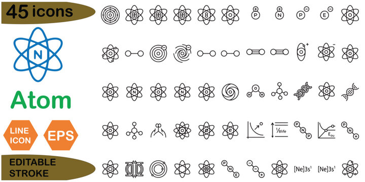 Atom icon set 45 line art vector