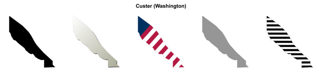 Fototapeta premium Custer (Washington) blank outline map set