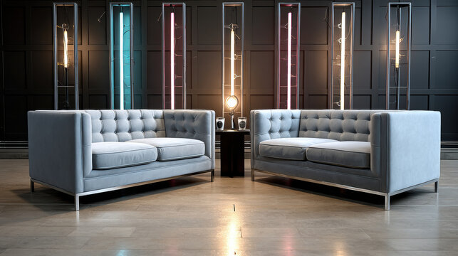 Modern sofa luxury podcast studio set lighting high fidelity interior contemporary elegant comfortable Modern sofa luxury
