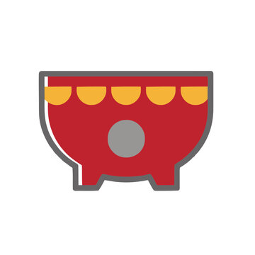 Stylized red drum icon with yellow accents