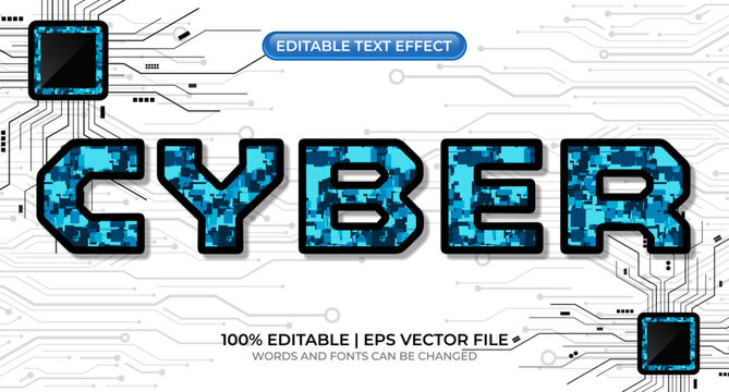 Cyber text effect with high tech circuit lines. Cyber editable text style effect. Futuristic technology text effect. Text effect technology and digital themes