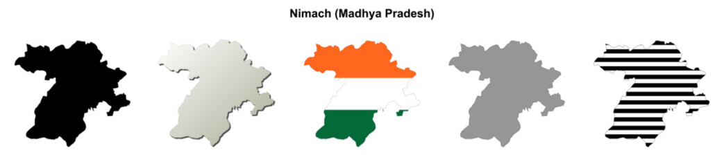 Fototapeta premium Nimach (Madhya Pradesh) blank outline map set