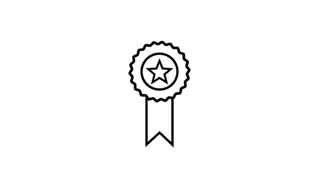 Black Award Medal Badge with Star Emblem and Ribbon Outline Icon on white Background, Achievement, Winner, Certification and Success Symbol