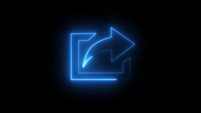 Futuristic neon green sharing icon animation with smooth glowing effect on black Background. 4k video.