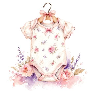 Baby Onesie on Hanger Watercolor Nursery Illustration