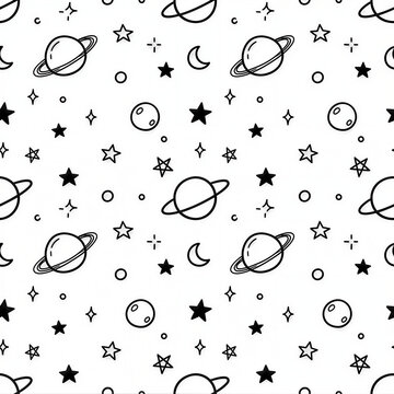 Minimal Cute Planets and Stars Seamless Pattern