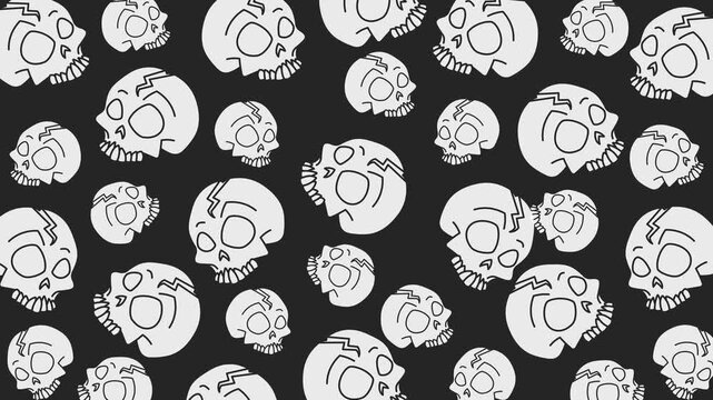 Pixel art skulls seamless pattern on black background