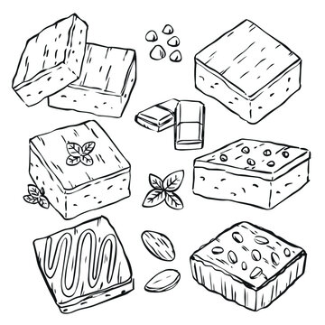 Hand Drawn Chocolate Brownie Doodle Vector Set