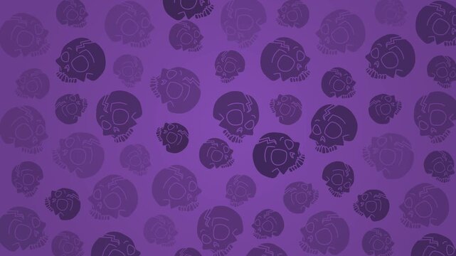 Seamless purple gothic pattern featuring scattered human skulls