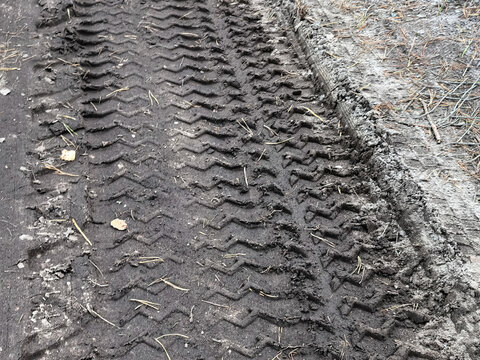 Deep tire tread patterns on muddy ground