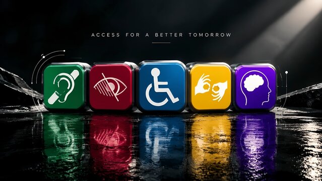 Five colorful disability awareness icons social inclusion equality