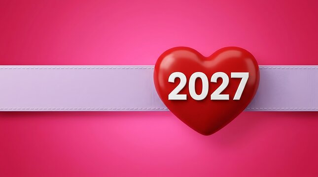 2027 Happy New Year heart symbol on pink background