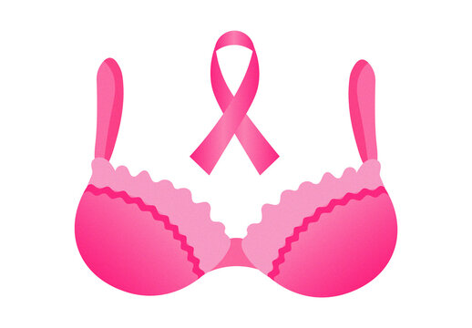 Pink Bra with Vertical Ribbon PNG Graphic for Breast Cancer Awareness Month, Healthcare Campaign Vector Asset on Transparent Background
