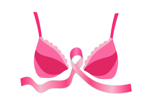 Pink Bra with Flowing Ribbon PNG Graphic for Breast Cancer Awareness Month, Healthcare Campaign Vector Asset on Transparent Background