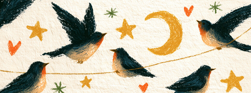 Dibujo infantil de p&aacute;jaros