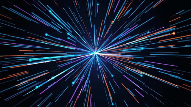 Dynamic abstract light speed data lines motion graphic video colorful particles on dark background fu
