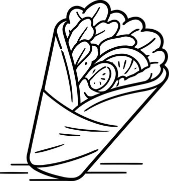 Hand drawn greek gyros souvlaki wrap outline illustration
