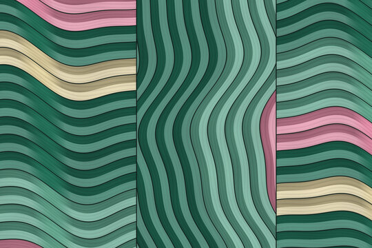 Abstract wavy lines pattern in green, pink, and beige