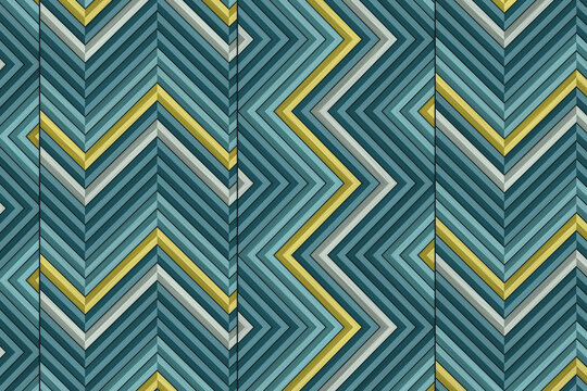 Geometric Chevron Pattern in Blue, Grey, and Yellow