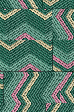 Geometric Chevron Pattern with Green, Pink, and Beige Stripes