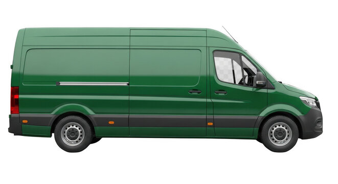 Green cargo van parked during daytime isolated on transparent background