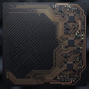 Circuit board layout with clean copy space for tech marketing materials
