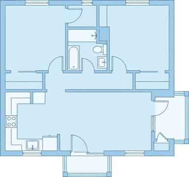 Simple two bedroom apartment floor plan layout with bathroom and balcony.