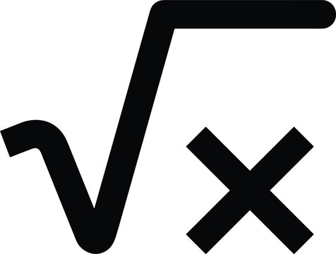 Mathematical square root symbol vector graphic featuring radical sign with variable x for algebra education icon