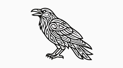 Fototapeta premium Tribal crow bird vector art design with black lines on white background