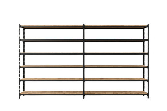 Empty Industrial Metal Shelving Rack with Wooden Shelves