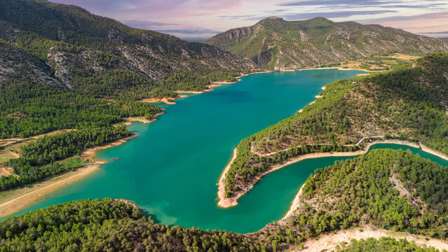 Aerial View of Pena Reservoir between Valderrobres and Beceite, Teruel, Arag&oacute;n, Spain