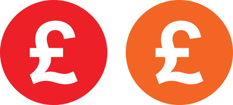 British pound sterling currency symbols in red and orange circles