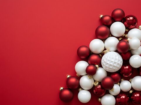 Ornaments in red and white on a red background