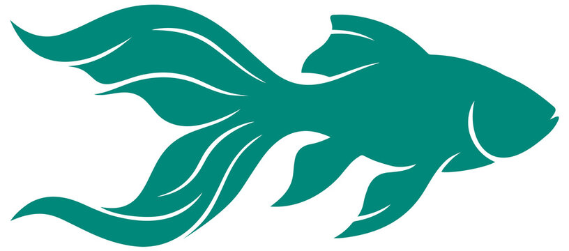 Teal elegant swimming goldfish or betta fish silhouette icon isolated on transparent PNG background