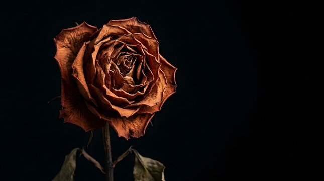 Close-up of a dried rose against a dark background