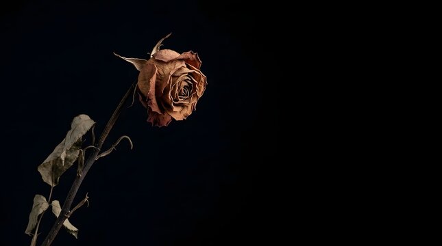 Dried rose on dark background with dramatic lighting