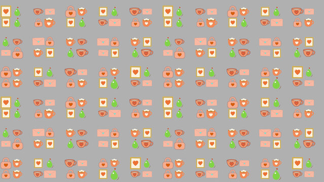 Pattern of hearts, cups, pears, envelopes, and locks