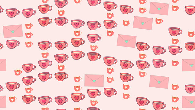 Pink cups with hearts and envelopes pattern