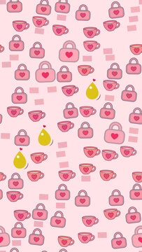 Pink cups, padlocks, and envelopes pattern