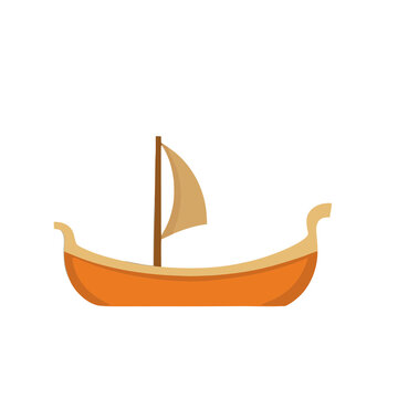 Orange sailboat with tan sail isolated