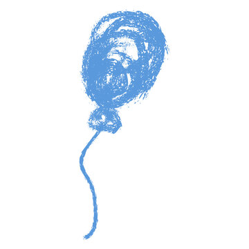 Hand-drawn textured blue balloon with string on white background. Abstract sketch-style illustration perfect for kids art, celebrations, and creative decorative projects