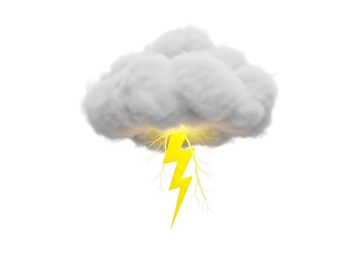 A single dark grey rain cloud with a bright yellow lightning bolt striking downwards