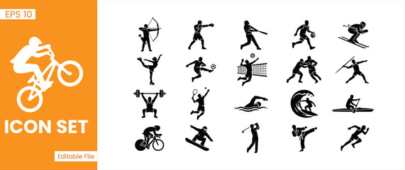 Fototapeta premium Sports En Athletics Activity Silhouette Icon Set Vector Illustration