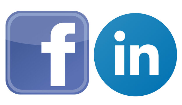 Facebook and linkedin logos representing social and professional networking platforms.