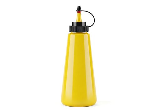 Yellow plastic squeeze bottle for mustard or sauce with a black cap
