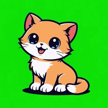 16K Looping Animated Cute Orange Kitten, Green Screen Background
